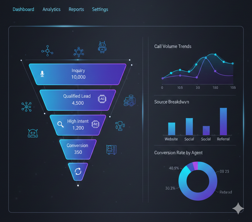 AI Call Funnel Analytics dashboard showing call stages and revenue tracking